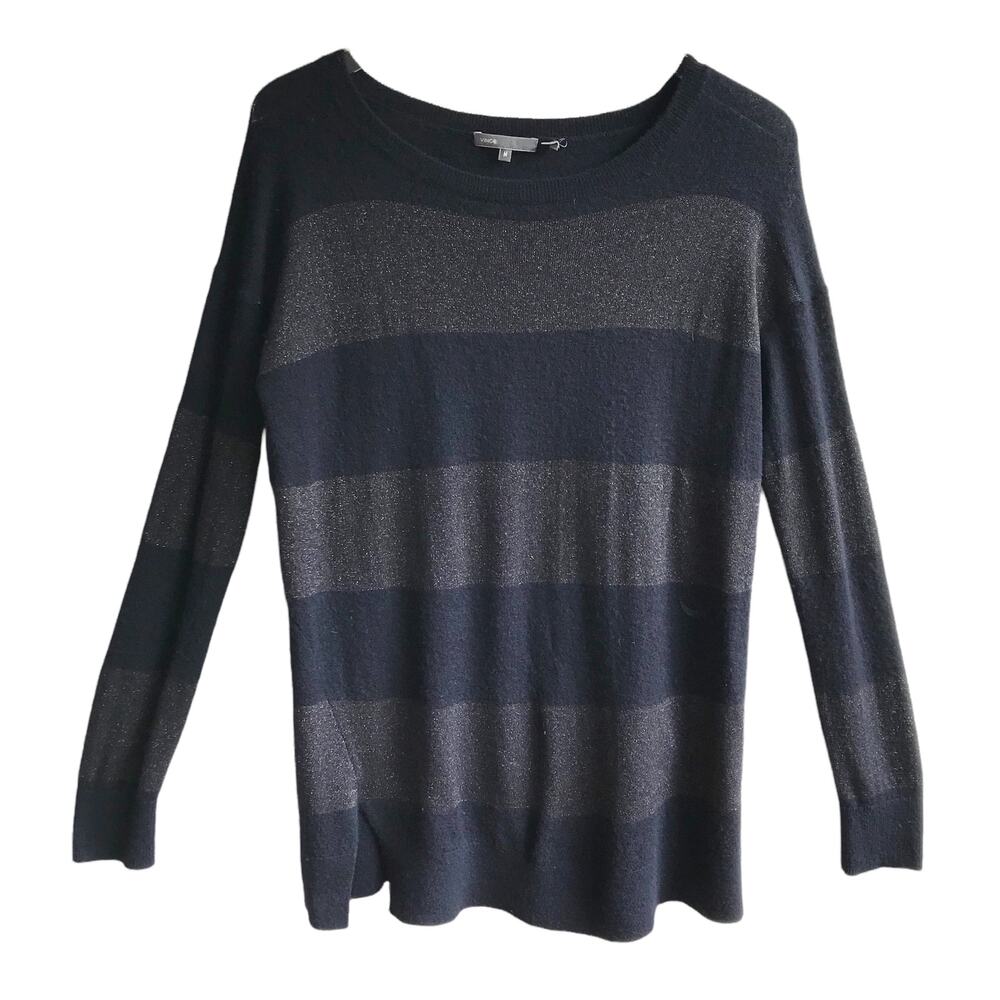 Vince Cashmere Rugby Stripe Sweater Size M Metallic Knit Preppy Academia Office - Picture 4 of 14